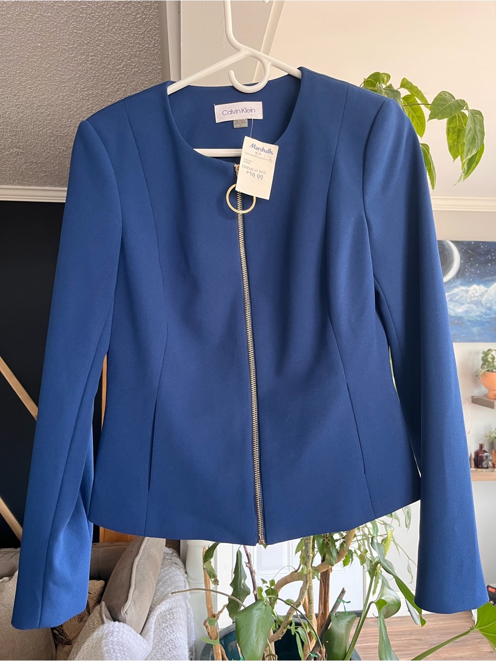 Calvin Klein Women's Cobalt Blue Zip-Front Tailored Jacket